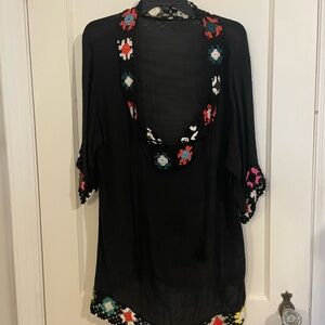 Black Sheer Tunic with Colorful Floral Accents